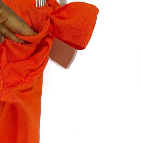 Piombo Linen Bright Orange Midi Skirt With attached Belt Size 6 Side Pocket NWT - Picture 10 of 12